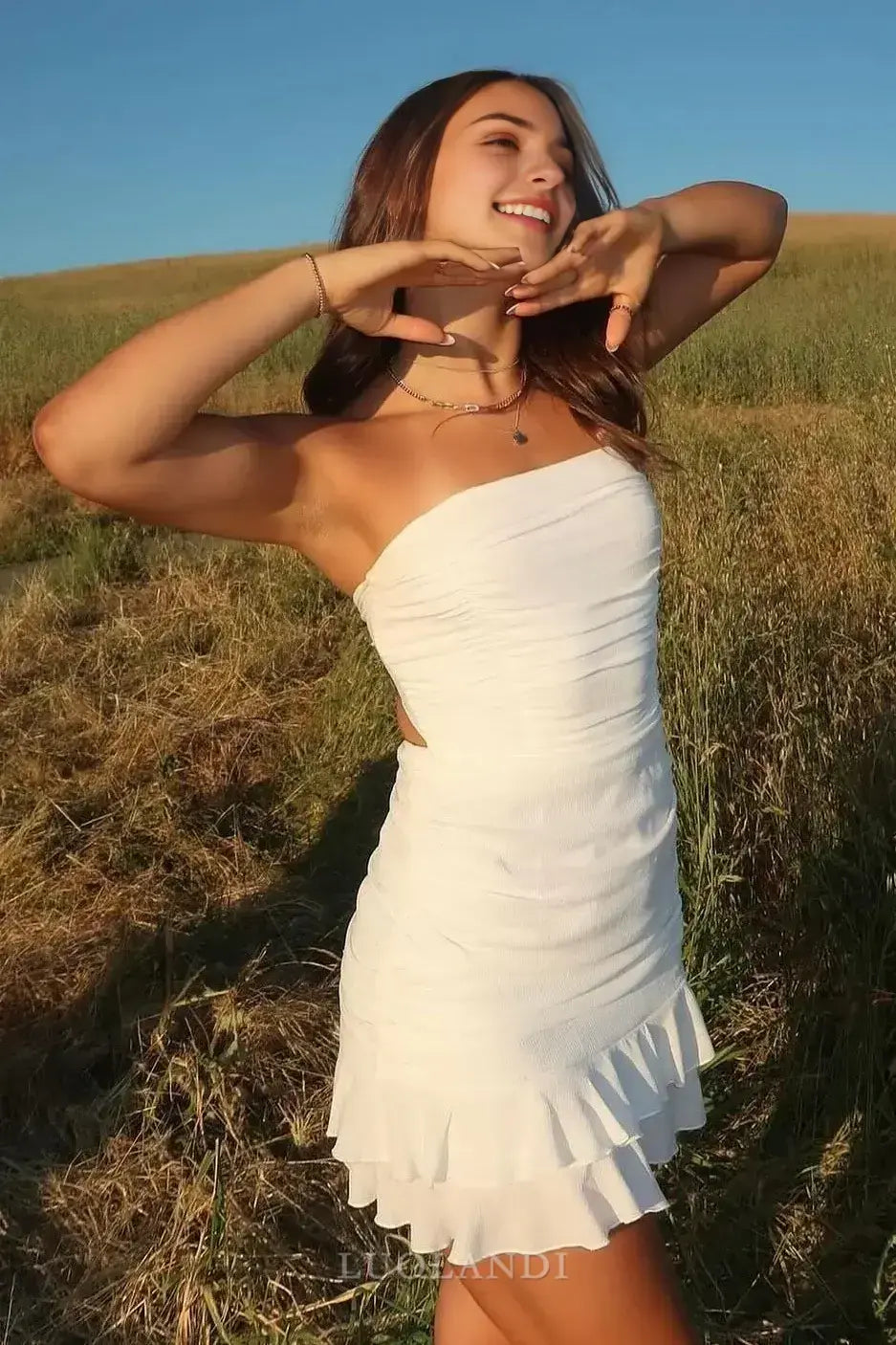 Luolandi Lovely Sheath Strapless Homecoming Dress Cute Birthday Party Dress Simple Short Prom Dress