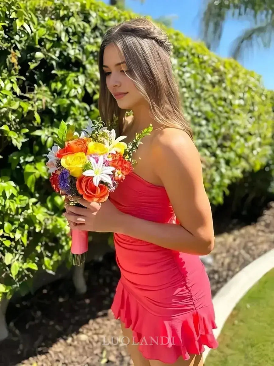 Luolandi Lovely Sheath Strapless Homecoming Dress Cute Birthday Party Dress Simple Short Prom Dress