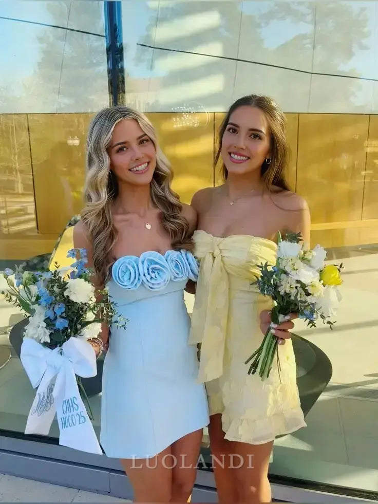 Luolandi Lovely Sheath Strapless Sleeveless Homecoming Dress Cute Birthday Party Dress Short Prom Dress With Flowers