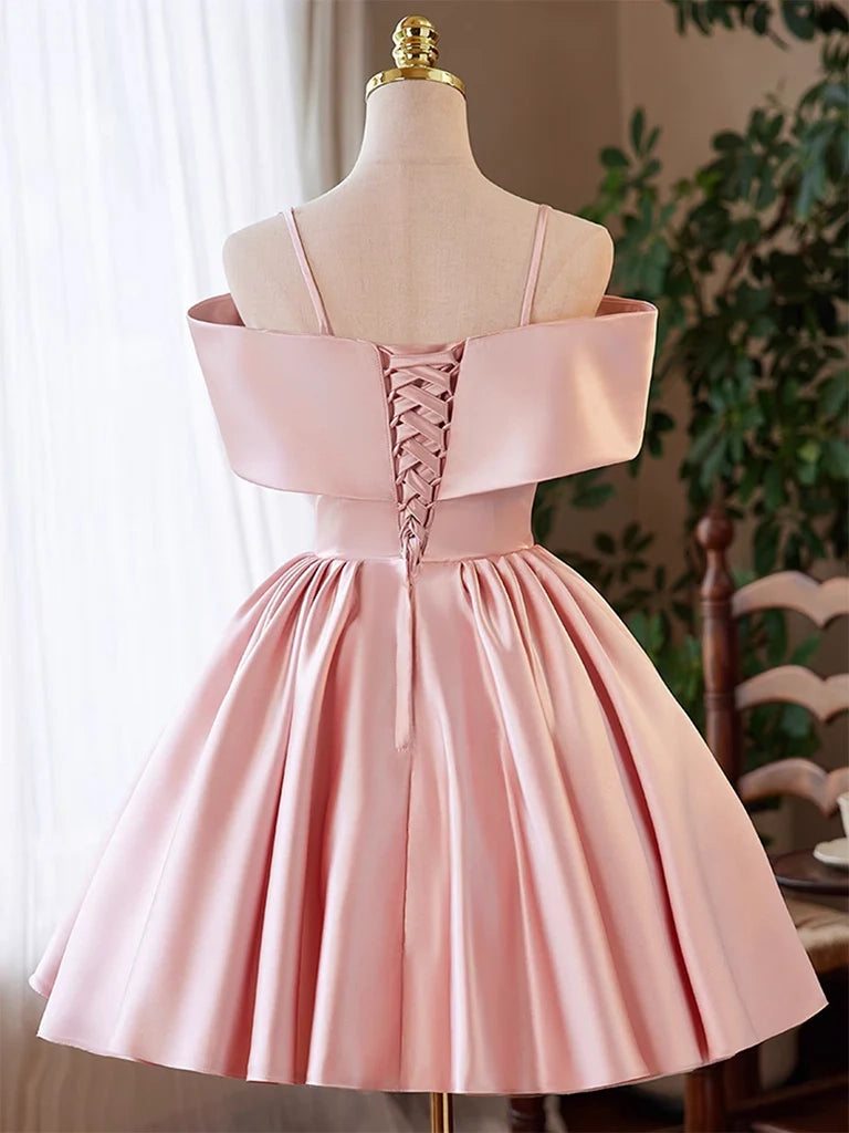 Luolandi Lovely A-line Straps Off Shoulder Lace-Up Back Homecoming Dress Pretty Short Formal Prom Dress