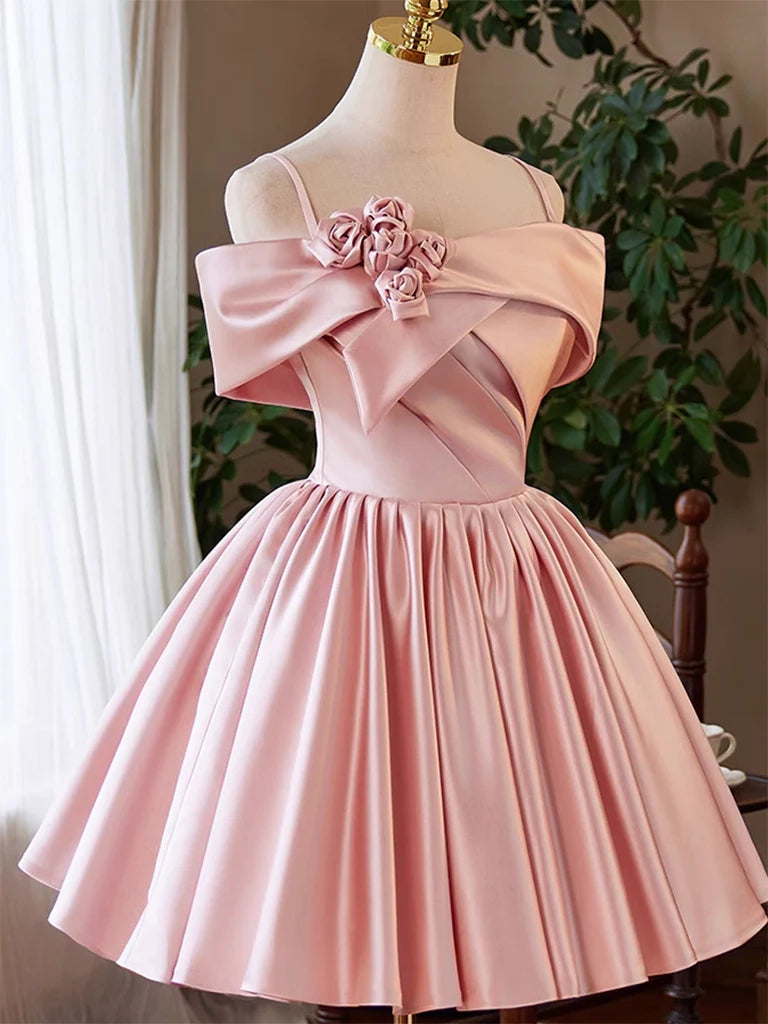 Luolandi Lovely A-line Straps Off Shoulder Lace-Up Back Homecoming Dress Pretty Short Formal Prom Dress