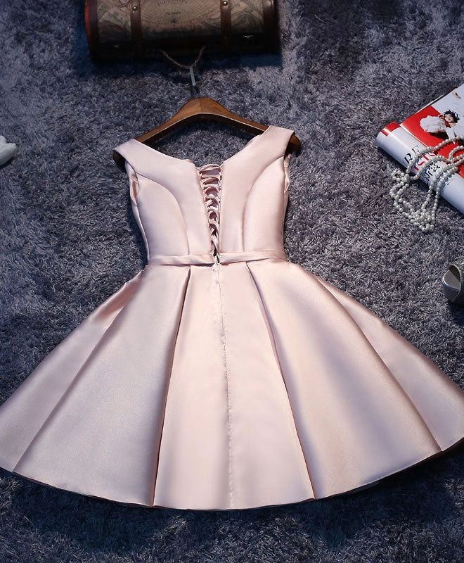 Luolandi Lovely A-line Sleeveless Lace-Up Back Satin Homecoming Dress Cute Short Formal Prom Dress