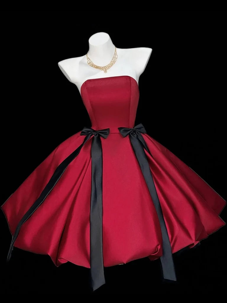 Luolandi Lovely A-line Strapless Sleeveless Homecoming Dress Cute Formal Prom Dress With Bow Tie