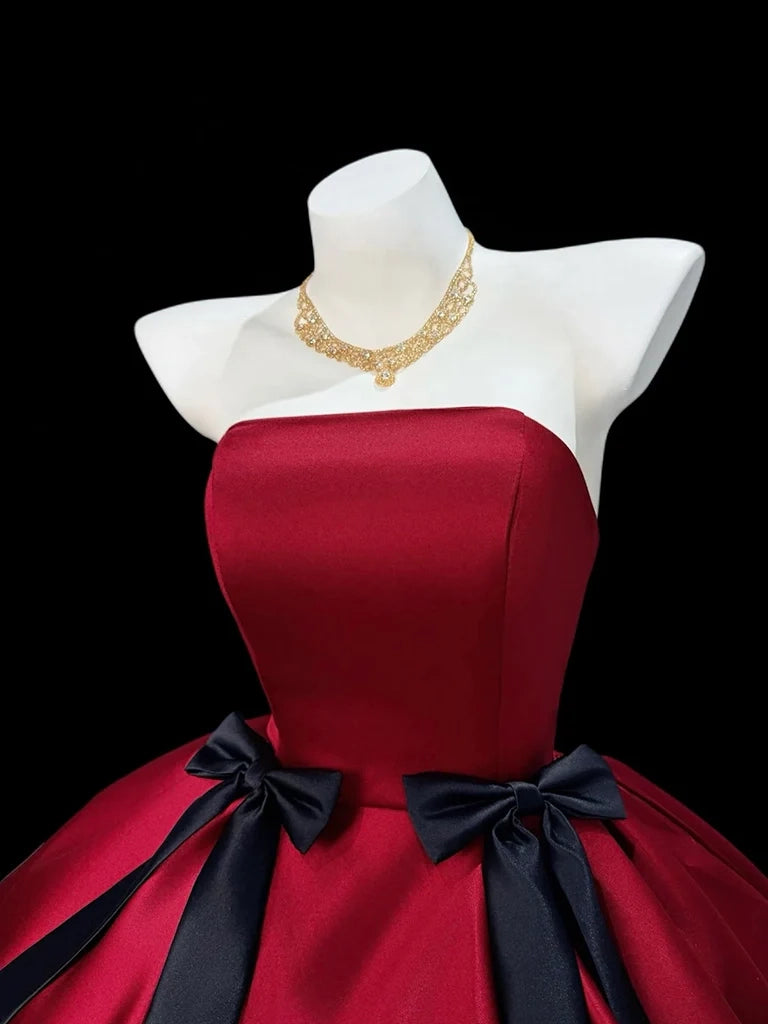 Luolandi Lovely A-line Strapless Sleeveless Homecoming Dress Cute Formal Prom Dress With Bow Tie