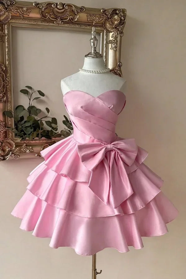 Luolandi Lovely A-line Sweetheart Strapless Sleeveless Short Party Prom Dress Cute Homecoming Dress With Bow