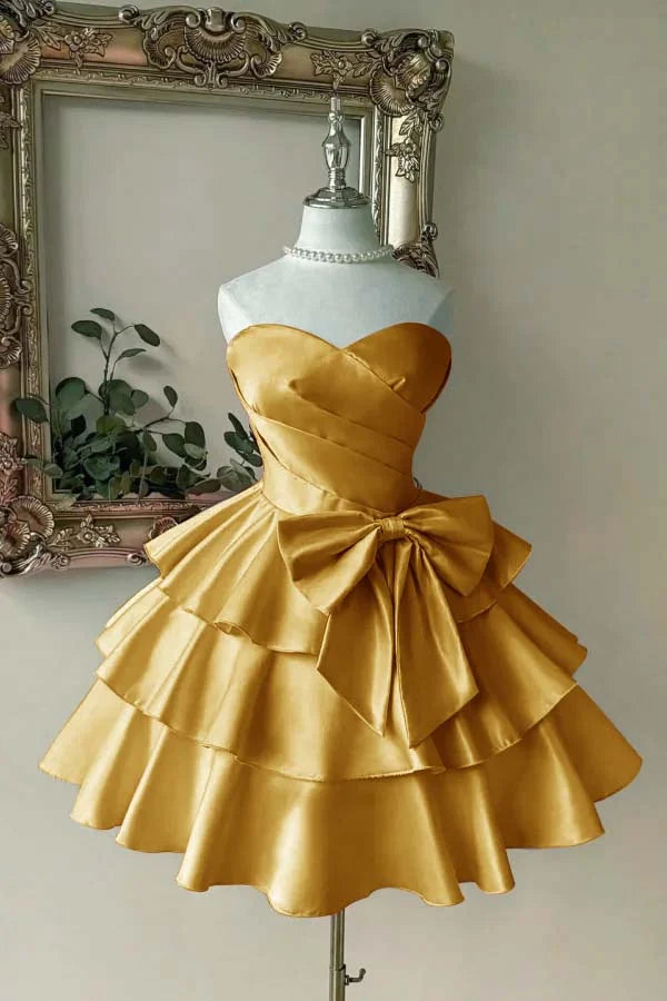 Luolandi Lovely A-line Sweetheart Strapless Sleeveless Short Party Prom Dress Cute Homecoming Dress With Bow