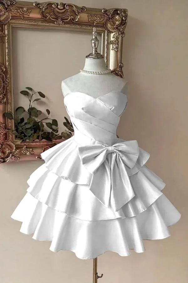 Luolandi Lovely A-line Sweetheart Strapless Sleeveless Short Party Prom Dress Cute Homecoming Dress With Bow