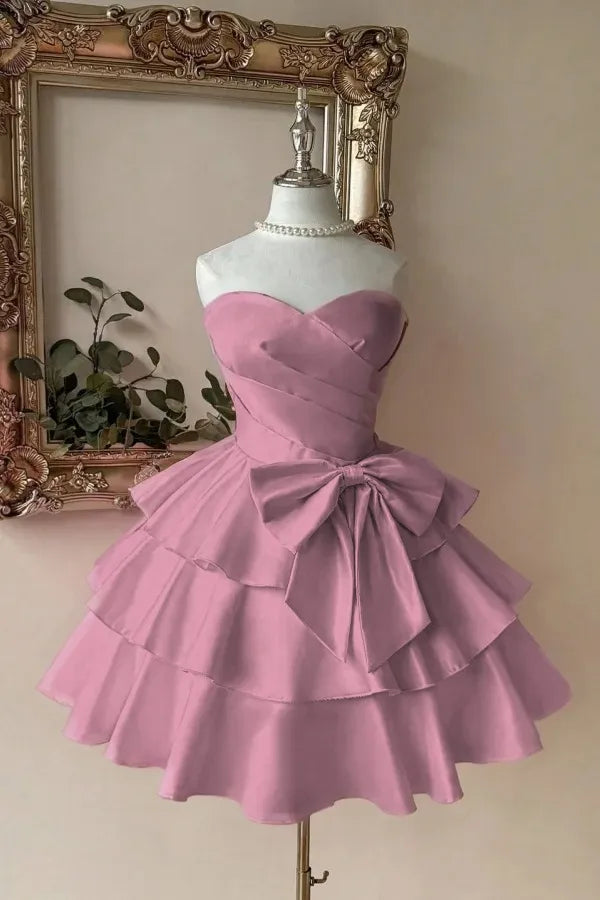 Luolandi Lovely A-line Sweetheart Strapless Sleeveless Short Party Prom Dress Cute Homecoming Dress With Bow