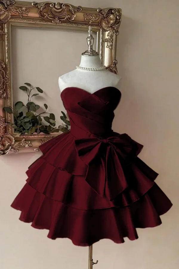 Luolandi Lovely A-line Sweetheart Strapless Sleeveless Short Party Prom Dress Cute Homecoming Dress With Bow