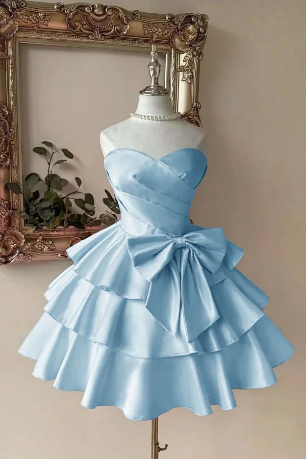 Luolandi Lovely A-line Sweetheart Strapless Sleeveless Short Prom Dress Cute Homecoming Dress With Bow