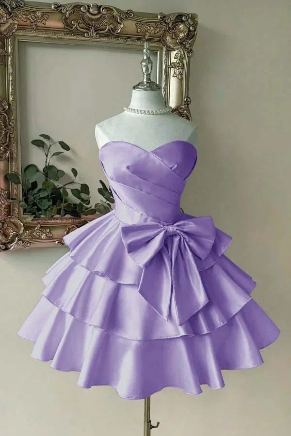 Luolandi Lovely A-line Sweetheart Strapless Sleeveless Short Prom Dress Cute Homecoming Dress With Bow