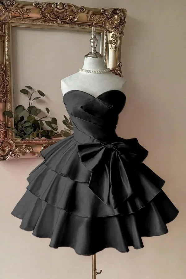 Luolandi Lovely A-line Sweetheart Strapless Sleeveless Short Prom Dress Cute Homecoming Dress With Bow