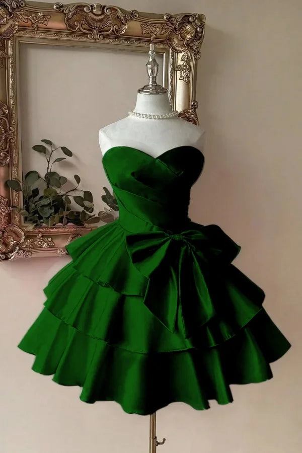 Luolandi Lovely A-line Sweetheart Strapless Sleeveless Short Prom Dress Cute Homecoming Dress With Bow