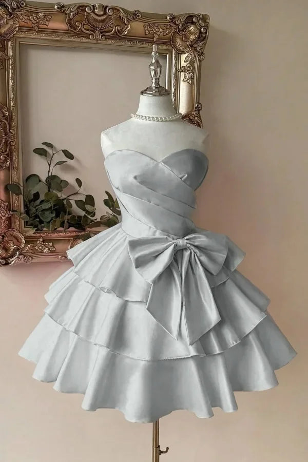 Luolandi Lovely A-line Sweetheart Strapless Sleeveless Short Prom Dress Cute Homecoming Dress With Bow