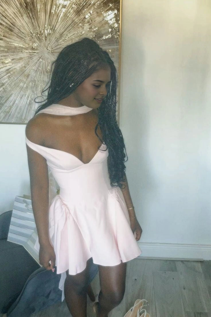 Luolandi Lovely A Line Off the Shoulder Short Homecoming Dress Cute Summer Graduation Party Dress