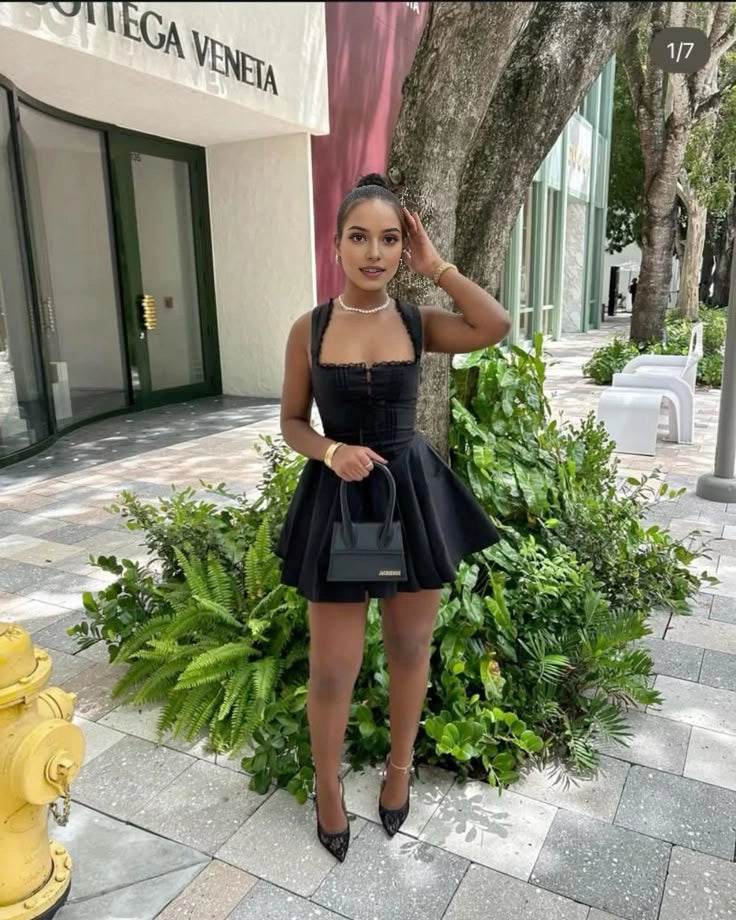 Luolandi Lovely A Line Sleeveless Short Homecoming Dress Black Summer Birthday Party Dress