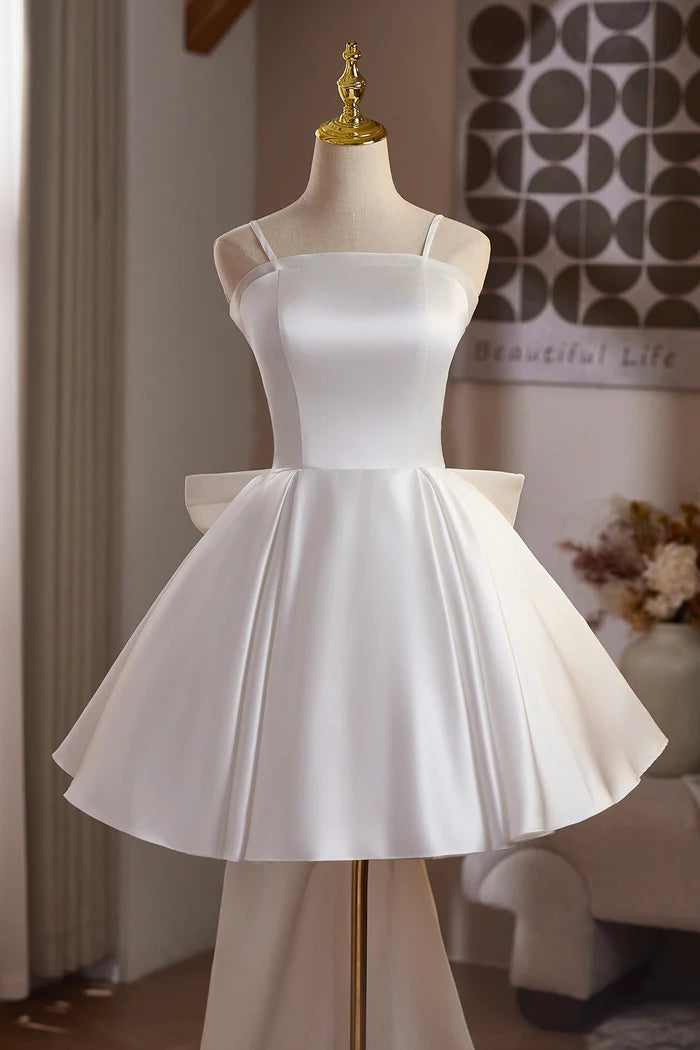 Luolandi Lovely A Line Spaghetti Straps Lace-up Back Short Party Prom Dress Cute Homecoming Dress Pretty Birthday Dress with Bow