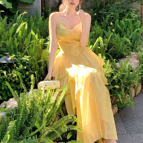 Luolandi Lovely A Line Spaghetti Straps Sleeveless Tiered Ruffles Evening Party Dress Cute Long Formal Prom Dress