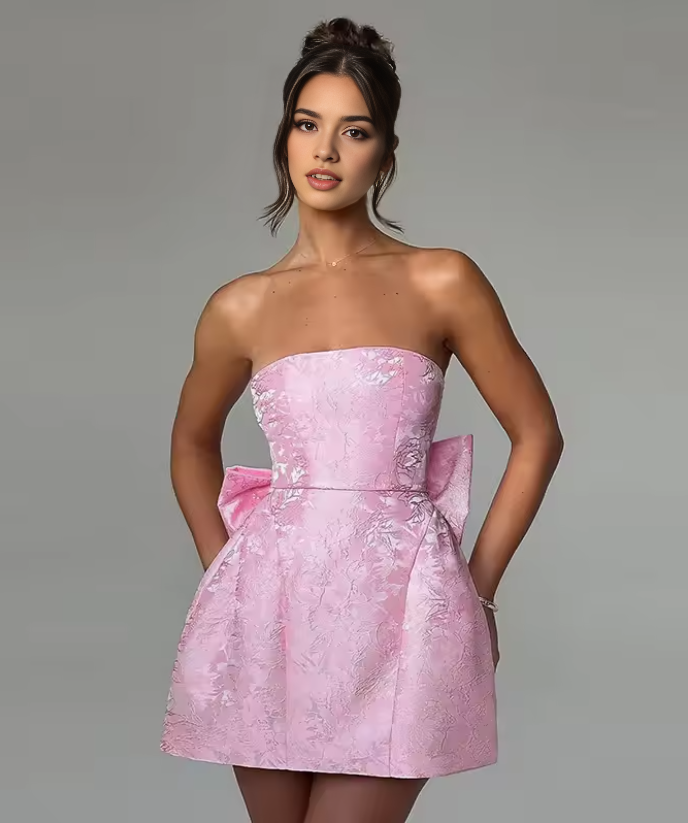 Luolandi Lovely A Line Strapless Birthday Party Dress With Bow Short Homecoming Dress Cute Summer Holiday Mini Dress