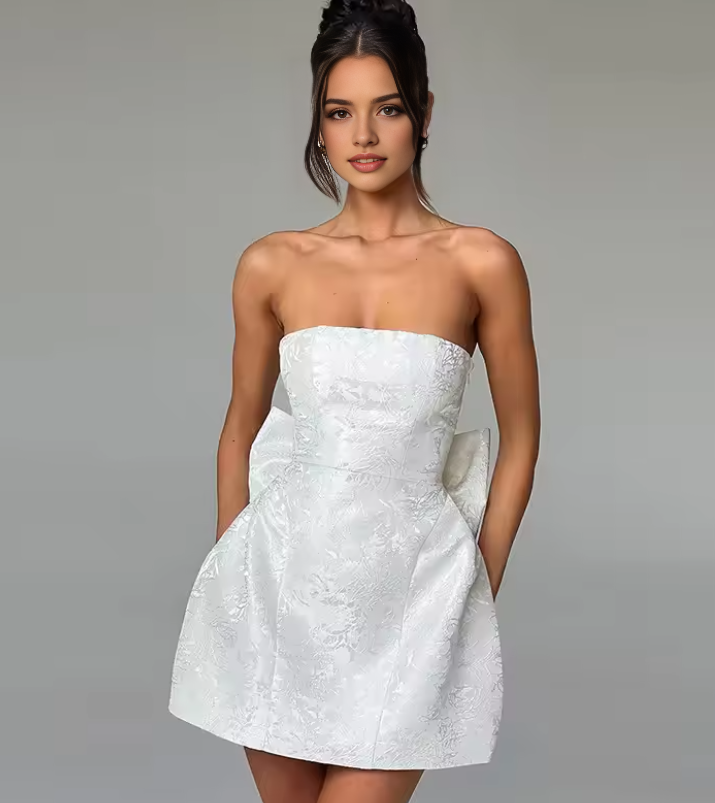 Luolandi Lovely A Line Strapless Birthday Party Dress With Bow Short Homecoming Dress Cute Summer Holiday Mini Dress