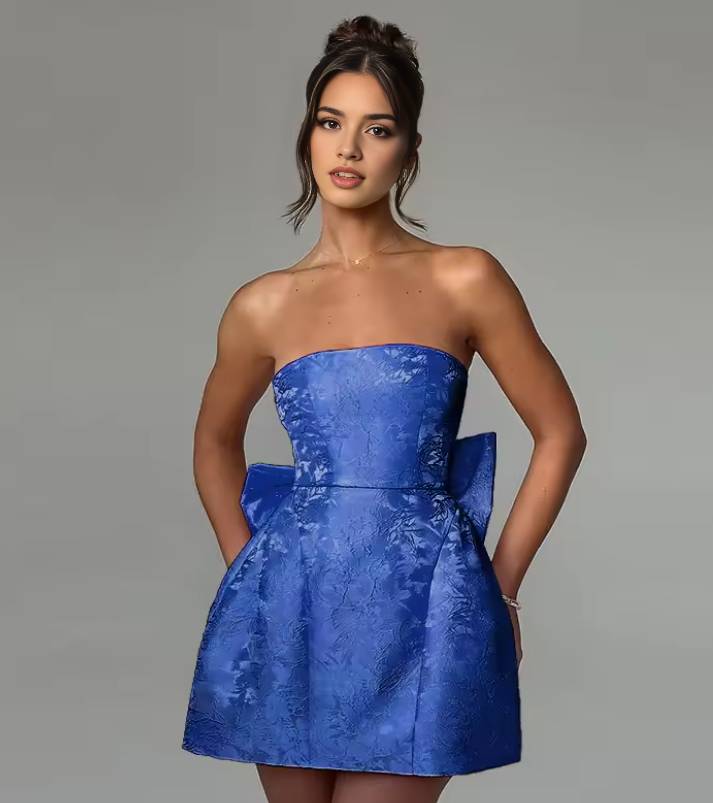 Luolandi Lovely A Line Strapless Birthday Party Dress With Bow Short Homecoming Dress Cute Summer Holiday Mini Dress