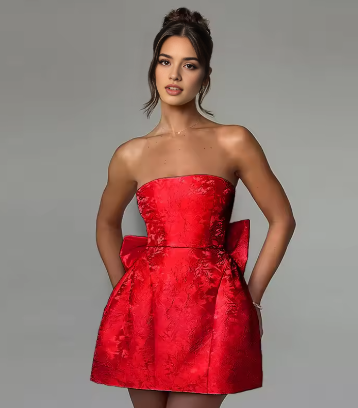 Luolandi Lovely A Line Strapless Birthday Party Dress With Bow Short Homecoming Dress Cute Summer Holiday Mini Dress