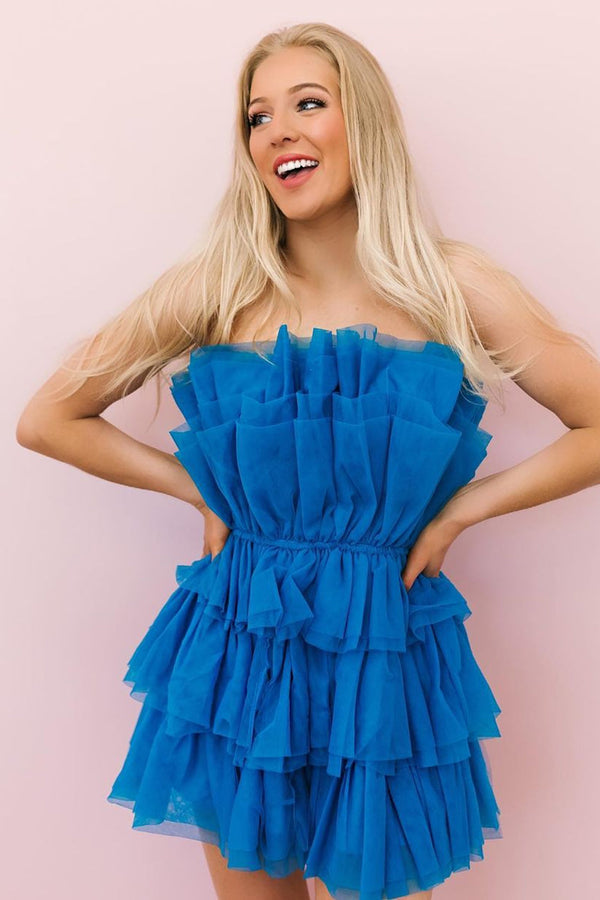 Luolandi Lovely A Line Strapless Short Homecoming Dress Charming Birthday Party Dress Short Graduation Dress