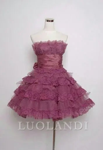 Luolandi Lovely A Line Strapless Sleeveless Homecoming Dress Cute Layered Birthday Party Dress Short Prom Dress