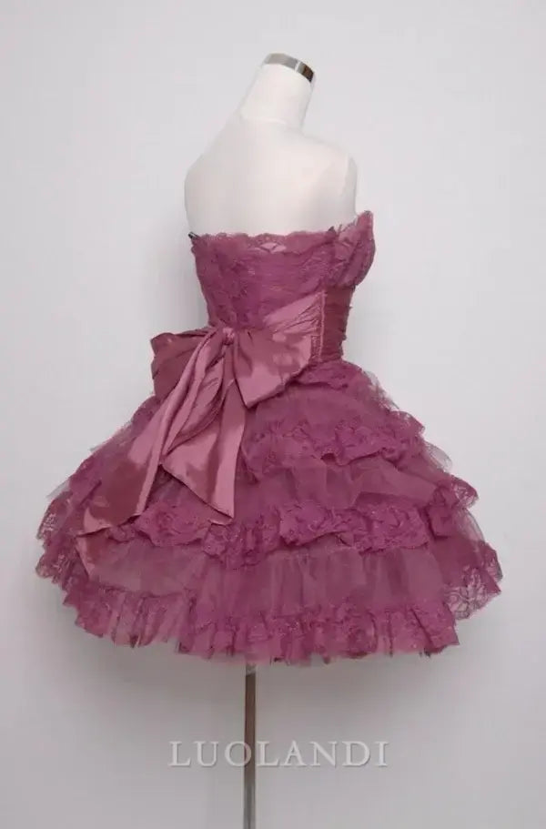 Luolandi Lovely A Line Strapless Sleeveless Homecoming Dress Cute Layered Birthday Party Dress Short Prom Dress