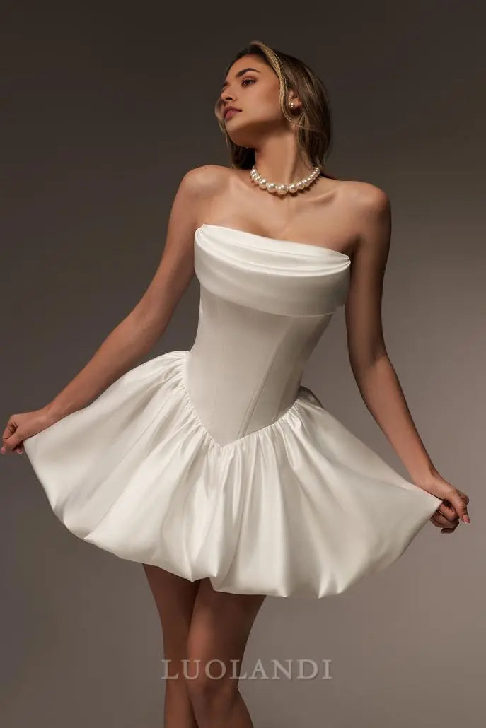 Luolandi Lovely A Line Strapless Sleeveless Homecoming Dress Short Prom Dress Simple Birthday Party Dress Mini Dress