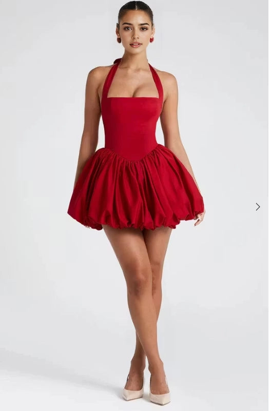 Luolandi Lovely Halter A Line Pleated Sleeveless Short / Mini Homecoming Dress Cute Graduation Party Dress