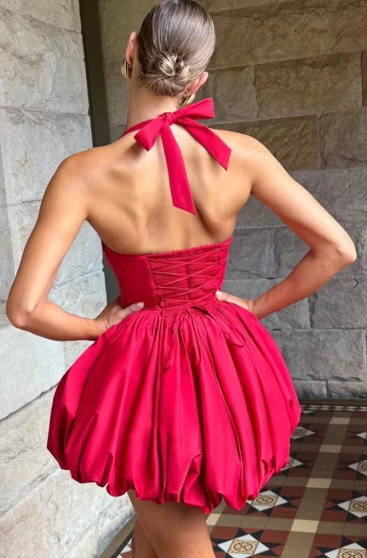 Luolandi Lovely Halter A Line Sleeveless Pleated Short / Mini Homecoming Dress Cute Graduation Party Dress