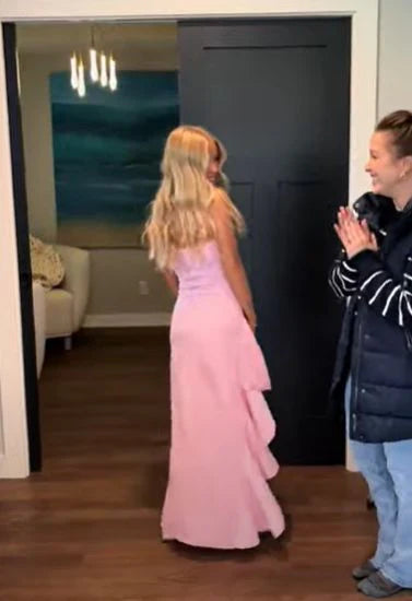 Luolandi Lovely Ruffle Party Evening Dress with Split Simple Graduation Dress Cute Long Formal Prom Dress