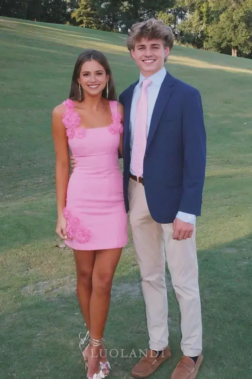 Luolandi Lovely Sheath Straps Sleeveless Homecoming Dress Cute Birthday Party Dress Short Prom Dress With Flowers