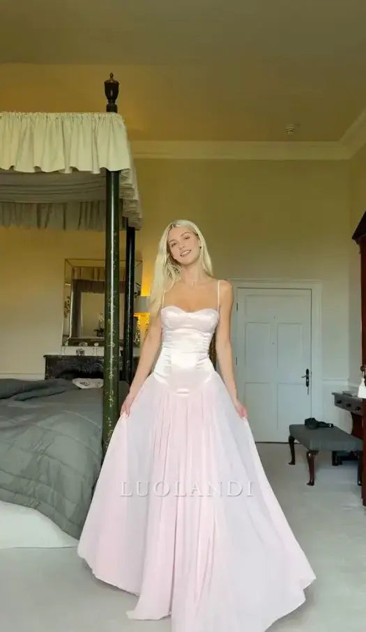 Luolandi Lovely A Line Spaghetti Straps Sleeveless Long Formal Prom Dress Pretty Graduation Wedding Guest Dress Elegant Party Evening Gowns