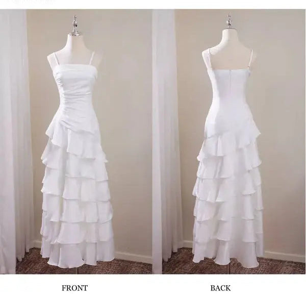 Luolandi Lovely Spaghetti Straps Sleeveless Tiered Ruffles Maxi Dress Elegant Party Dress Cute Formal Prom Dress
