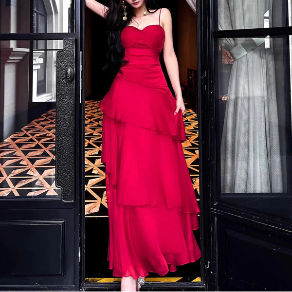 Luolandi Lovely Spaghetti Straps Sweetheart Sleeveless Tiered Formal Prom Dress Cute Party Evening Gown