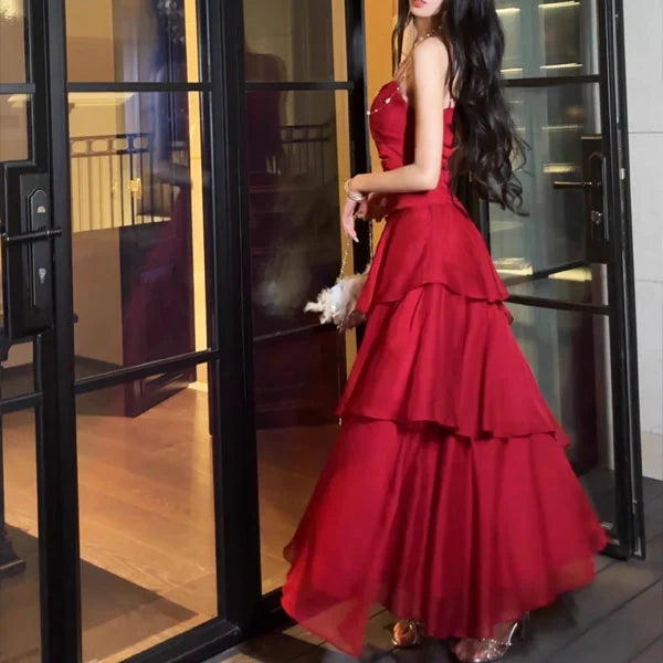 Luolandi Lovely Spaghetti Straps Sweetheart Sleeveless Tiered Formal Prom Dress Cute Party Evening Gown