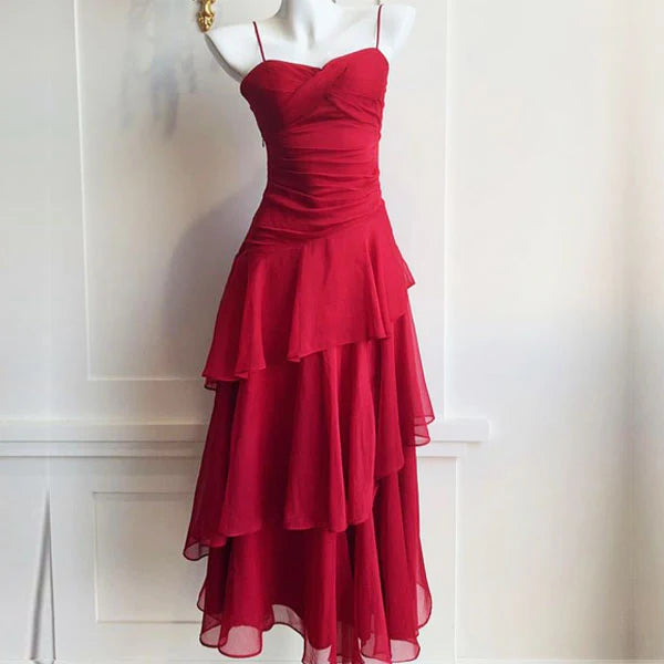 Luolandi Lovely Spaghetti Straps Sweetheart Sleeveless Tiered Formal Prom Dress Cute Party Evening Gown