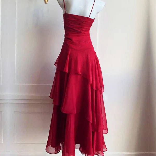 Luolandi Lovely Spaghetti Straps Sweetheart Sleeveless Tiered Formal Prom Dress Cute Party Evening Gown