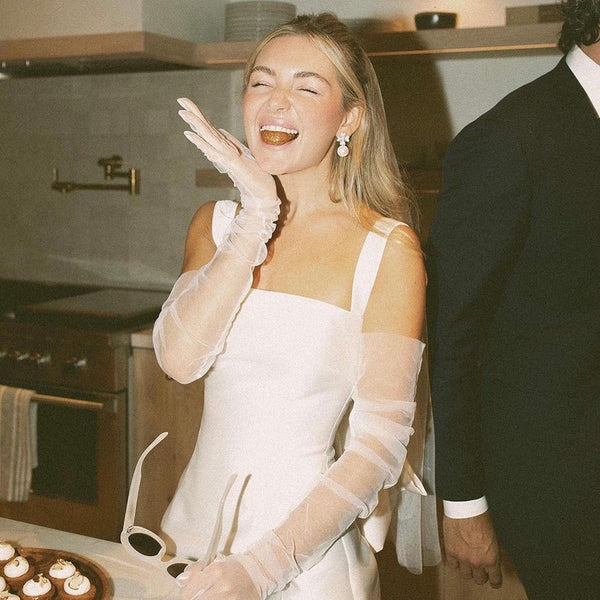 Luolandi Lovely Square Neck Satin Short Wedding Dress with Bow Back Beautiful Party Dress No With Wedding Veil And Gloves