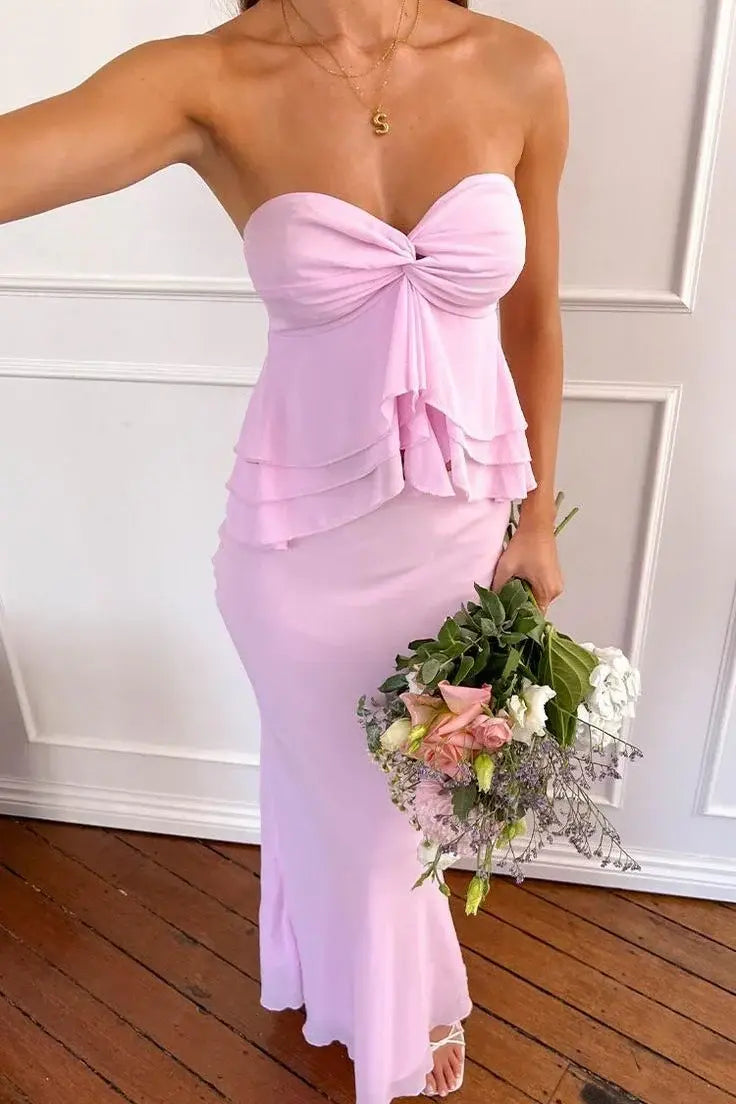 Luolandi Lovely Sweetheart Mermaid Strapless Ruffle Sleeveless Graduation Dress Cute Long Party Prom Dress