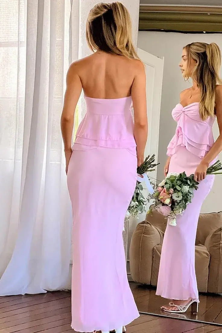 Luolandi Lovely Sweetheart Mermaid Strapless Ruffle Sleeveless Graduation Dress Cute Long Party Prom Dress