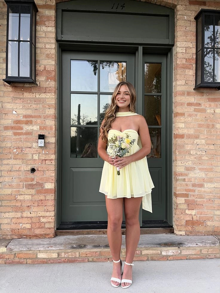 Luolandi Lovely Yellow A Line Sweetheart Strapless Short Homecoming Dress Cute Summer Graduation Party Dress
