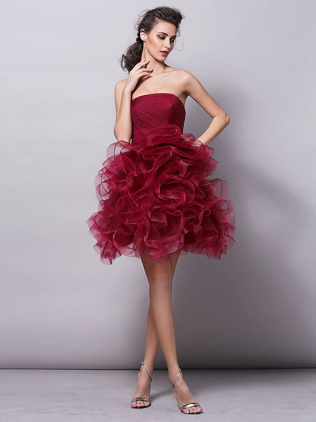Back view of Luolandi short tulle dress, showing elegant silhouette.