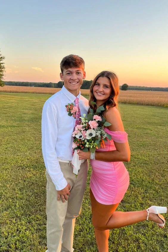 Luolandi Cute Off Shoulder Sheath Homecoming Dress Lovely Birthday Party Dress Short Graduation Dress