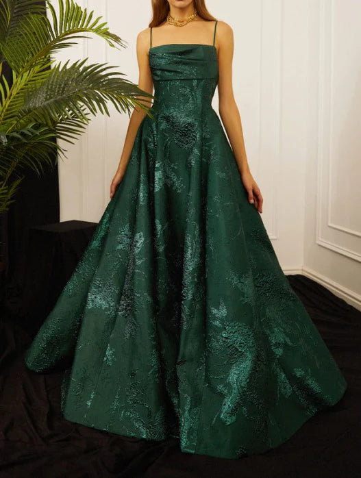 Luolandi Elegant A-line Spaghetti Straps Green Long Prom Dresses Charming Evening Party Dress