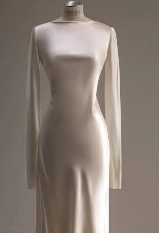Luolandi Elegant Mermaid/Trumpet Long Sleeves Backless Ivory Wedding Dress Simple Formal Party Dress Charming Bridal Gown with Train