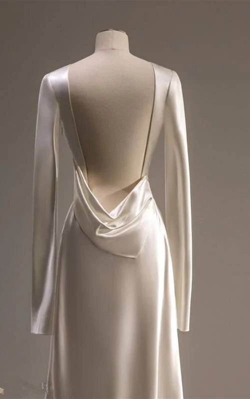 Luolandi Elegant Mermaid/Trumpet Long Sleeves Backless Ivory Wedding Dress Simple Formal Party Dress Charming Bridal Gown with Train