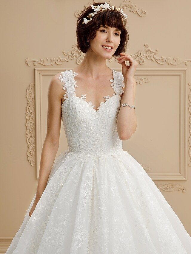 Luolandi Ball Gown Wedding Dresses Sweetheart Neckline Tulle All Over Lace Regular Straps Glamorous Illusion Detail